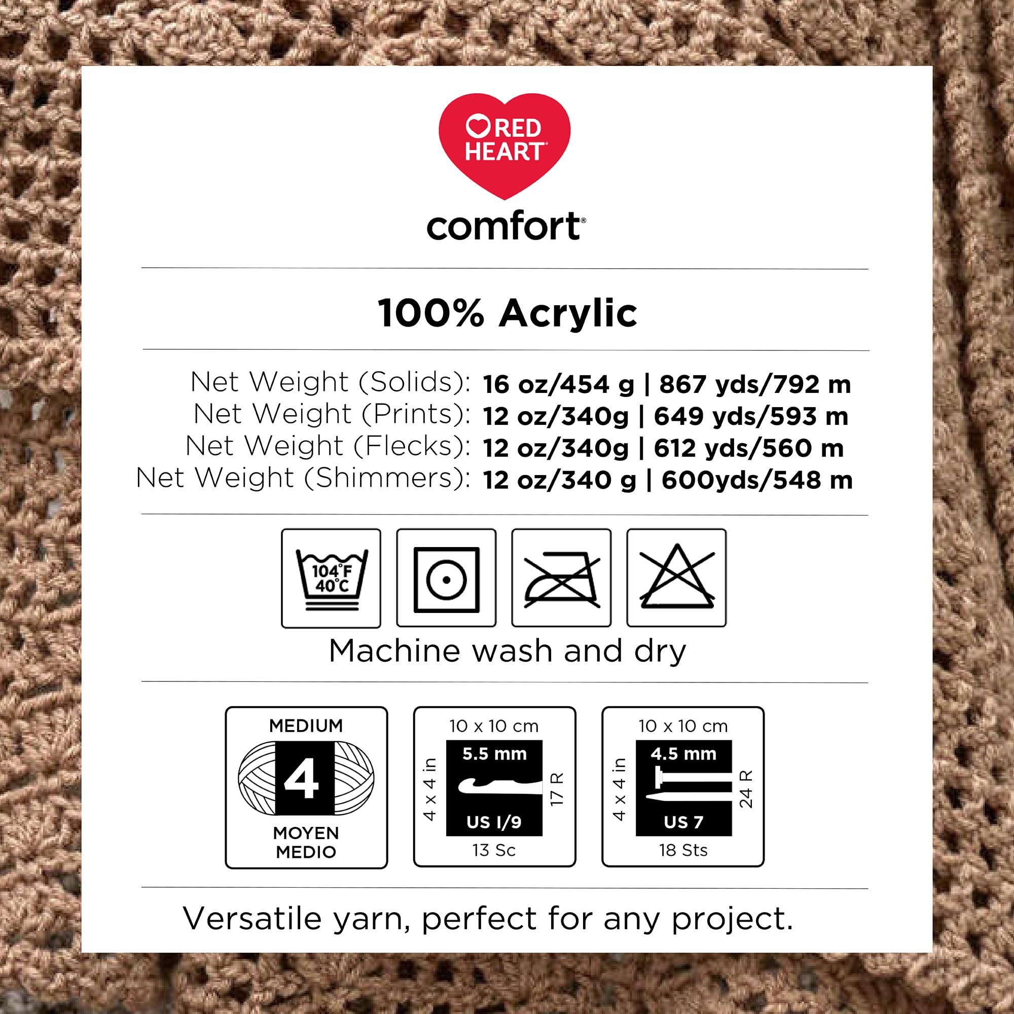 Red Heart Comfort Washed Beige Yarn - 1 Pack of 16oz/454g - Acrylic - 4 Medium (Worsted) - 867 Yards - Knitting/Crochet - Image 6