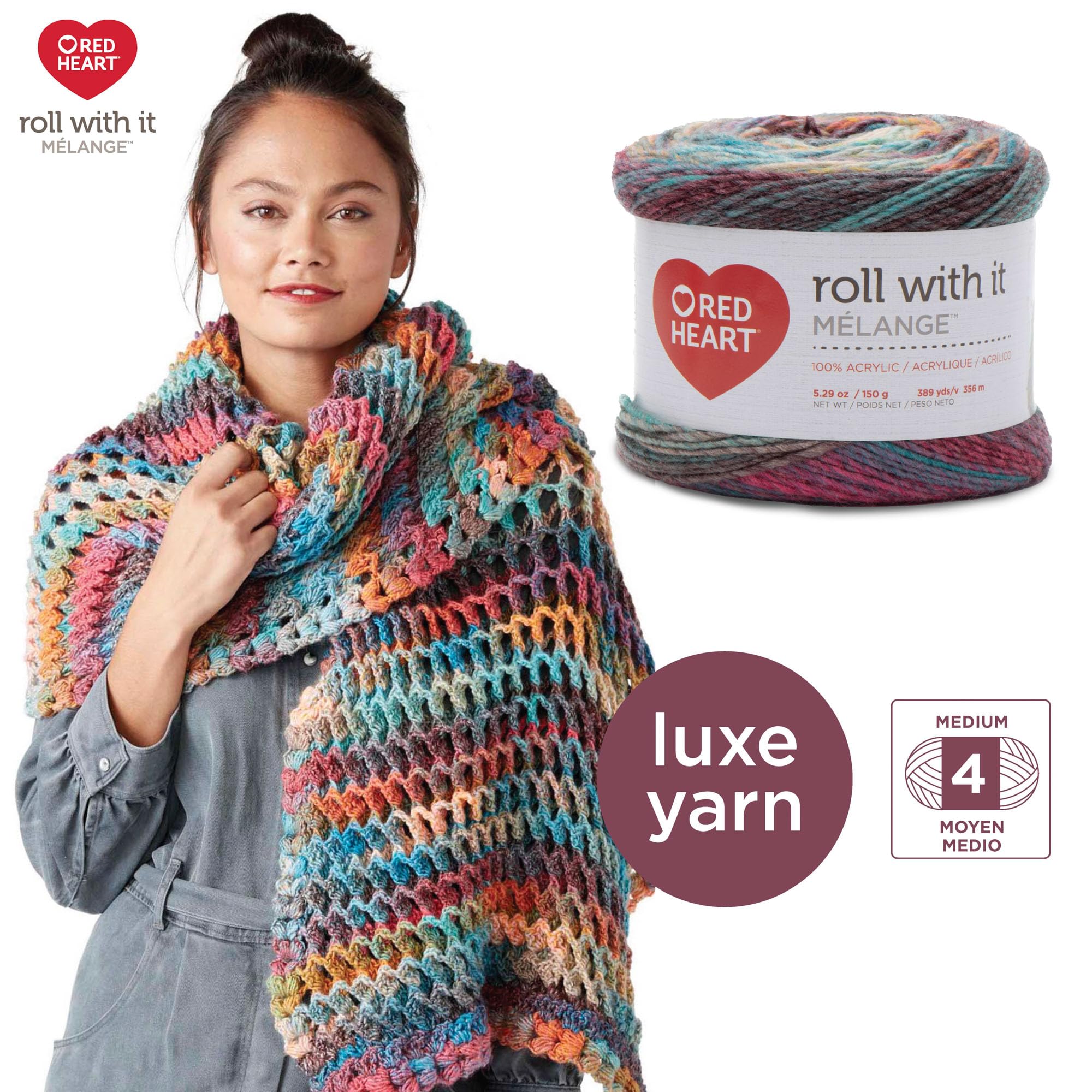 Red Heart Roll with It Melange Paparazzi Yarn - 3 Pack of 150g/5.3oz - Acrylic - 4 Medium (Worsted) - 389 Yards - Knitting/Crochet - Image 4