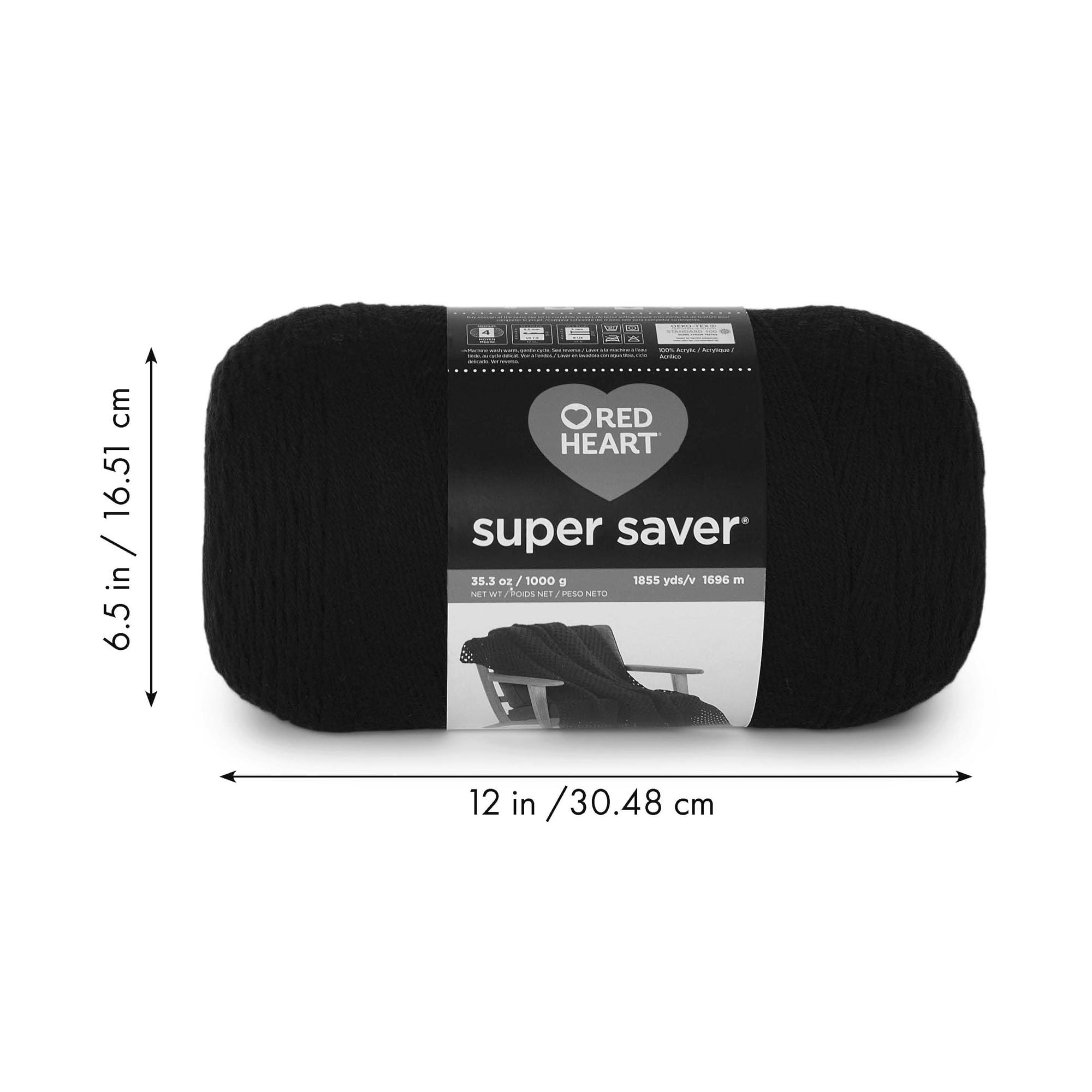 Red Heart Super Saver 1000gm Black Yarn - 1 Pack of 35.2oz/998g - 100% Acrylic - #4 Worsted (Medium) - 1860 Yards for Knitting, Crocheting, Crafts & Amigurumi - Image 7